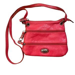 Rosetti Susan Coral Red Faux Pebbled Leather Vegan Crossbody Purse Shoulder Bag